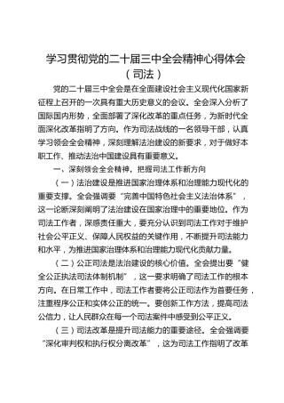 学习贯彻二十届三中全会精神心得体会（司法）