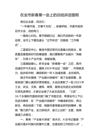 在全市新春第一会上的总结讲话