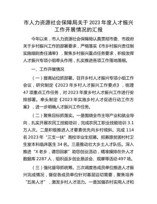 市人社局2023年度人才振兴工作开展情况总结汇报