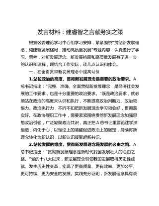 “贯彻新发展理念，构建新发展格局，推动高质量发展”发言材料