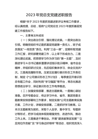 2023年公司党总支党建述职报告（3000字总结）