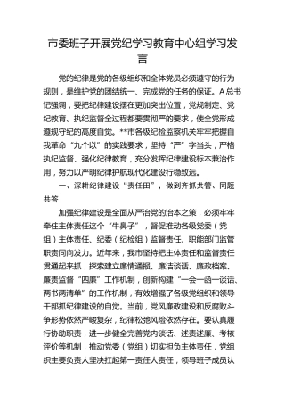 市委班子开展党纪学习教育中心组学习发言2900字