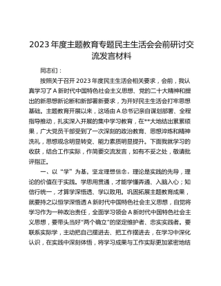 2023年度主题教育专题民主生活会会前研讨交流发言1500字