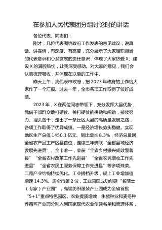 在参加人民代表团分组讨论时的讲话