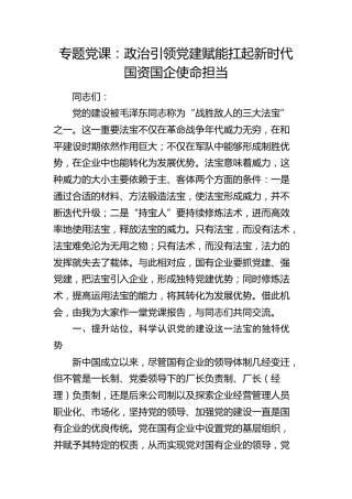 公司党课：政治引领 党建赋能 扛起新时代国资国企使命担当