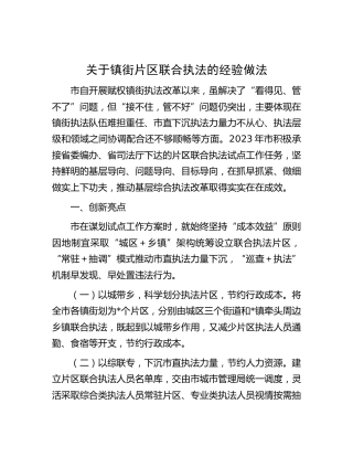 镇街片区联合执法的经验做法