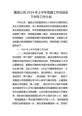 公司2024年上半年党建工作总结3000字