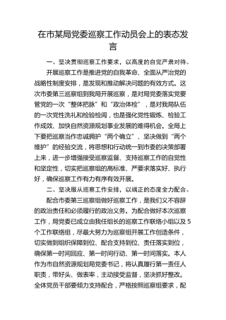 巡察工作动员会上的表态发言
