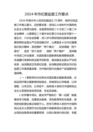 2024年市纪委监委工作要点（7700字计划）