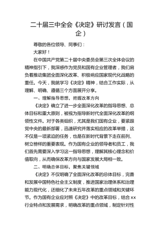 国企公司二十届三中全会《决定》研讨发言