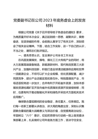 副书记在公司2023年底务虚会上的发言材料