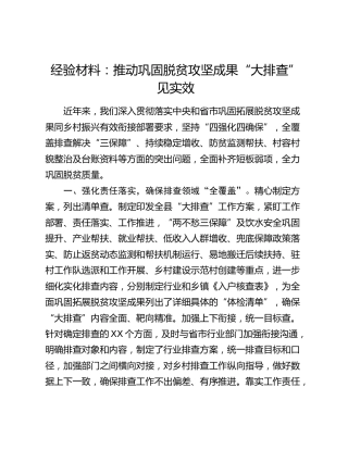 经验总结：推动巩固脱贫攻坚成果“大排查”见实效