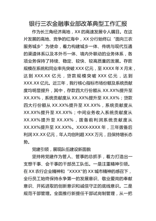 银行三农金融事业部改革典型工作汇报
