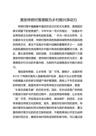 研讨发言：激发传统村落潜能为乡村振兴添动力