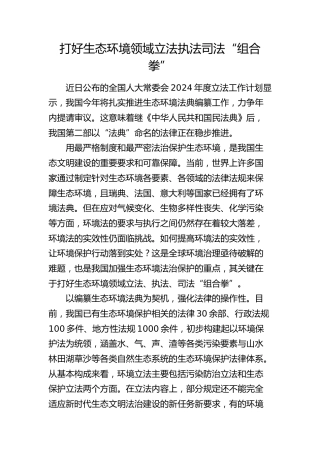 研讨发言：打好生态环境领域立法执法司法“组合拳”