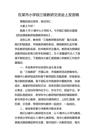在市小学段三级教研交流会上发言稿