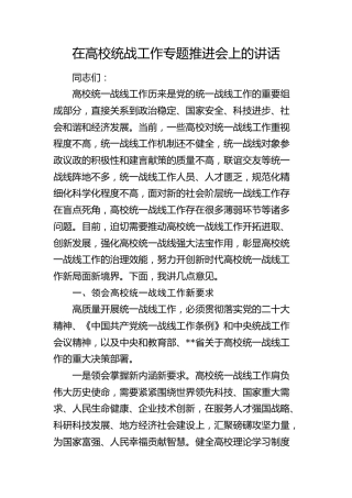 在高校统战工作专题推进会上的讲话（学校）
