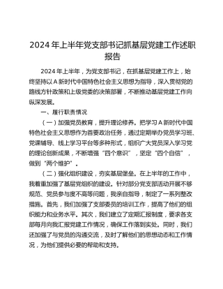 2024年上半年党支部书记抓基层党建工作述职报告2300字