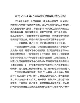 公司2024年上半年中心组学习情况总结3600字