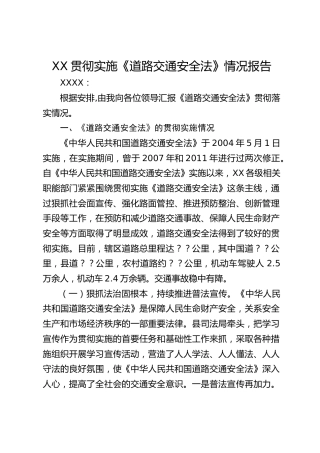 贯彻实施《道路交通安全法》情况报告