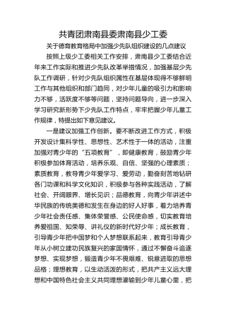 关于德育教育格局中加强少先队组织建设的几点建议