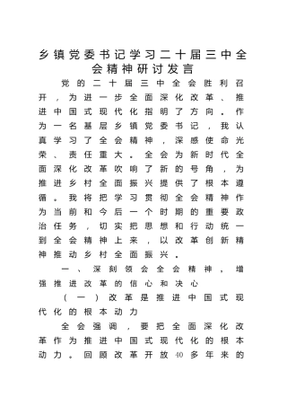 乡镇学习三中全会精神研讨发言