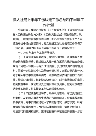 县人社局上半年工伤认定工作总结和下半年工作计划