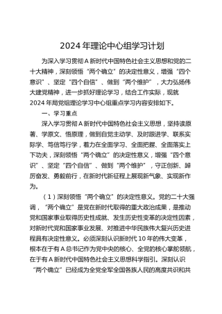 2024年理论中心组学习计划7300字