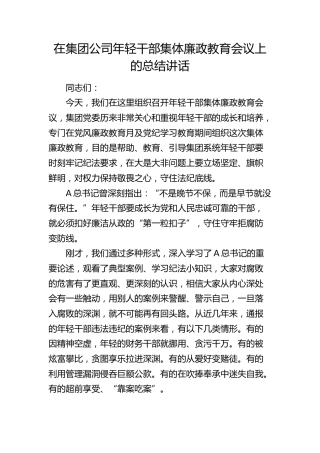 在公司年轻干部集体廉政教育会议上的总结讲话