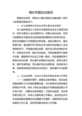 乡镇镇长专题述法报告2200字
