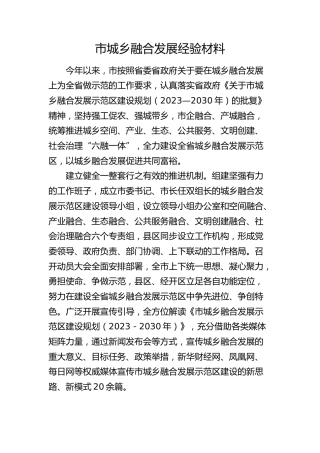 市城乡融合发展经验