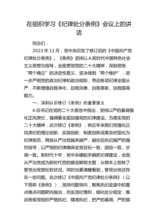 市领导在组织学习《纪律处分条例》会议上的讲话（党课参考）