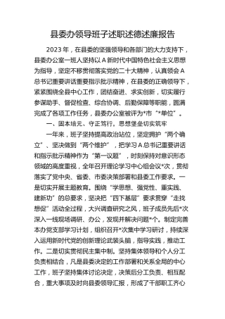 县委办领导班子述职述德述廉报告3200字