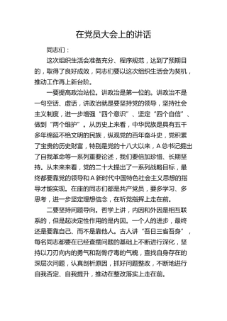 在党员大会上的讲话