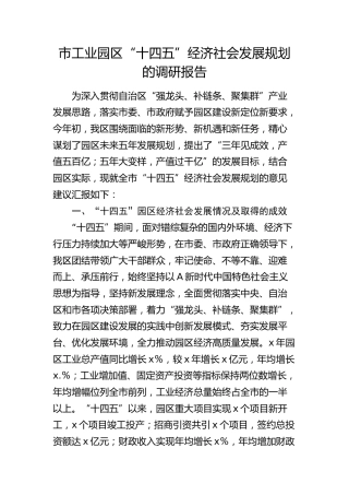 市工业园区“十四五”经济社会发展规划的调研报告