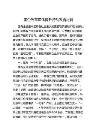2024年国企改革深化提升行动汇报发言