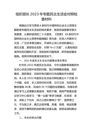 组织部长2023年主题教育专题民主生活会对照检查4700字