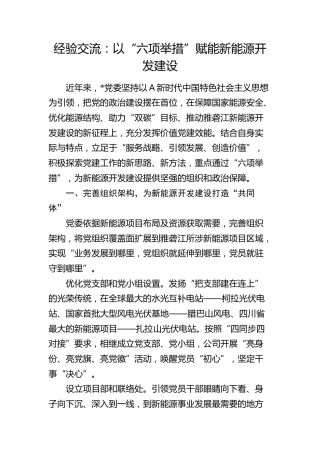 经验交流： 以“六项举措”赋能新能源开发建设（发言）