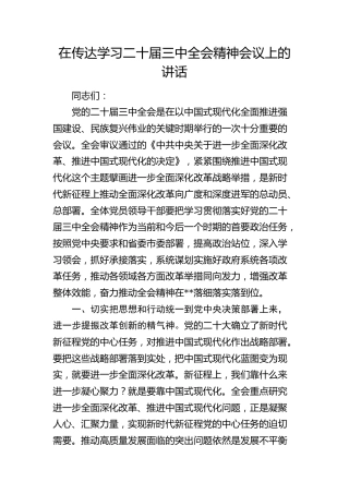 在传达学习二十届三中全会精神会议上的讲话1900字