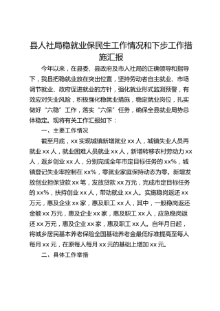 县人社局稳就业保民生工作情况和下步工作措施汇报