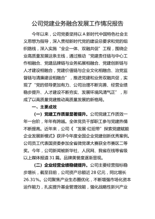 公司党建业务融合发展工作情况总结报告3100字