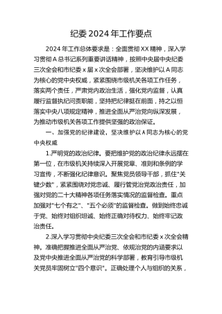 纪委2024年工作要点（1900字计划）