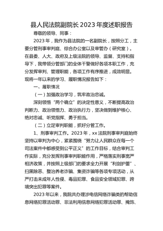 县人民法院副院长2023年度述职报告