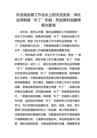 在巡视巡察工作会议上的经验交流发言