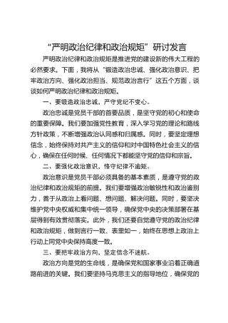 党纪学习教育“严明政治纪律和政治规矩”研讨发言
