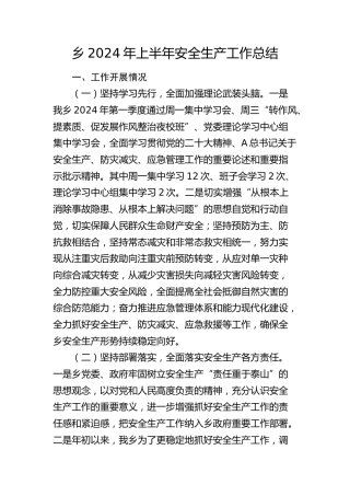 乡镇2024年上半年安全生产工作总结