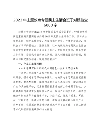 2023年主题教育专题民主生活会班子对照检查6000字
