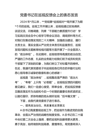 党委书记在巡视（巡察）反馈会上的表态发言2700字
