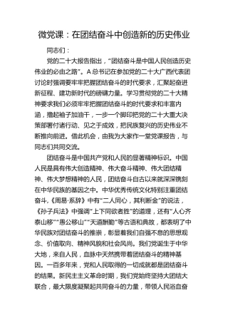 微党课：在团结奋斗中创造新的历史伟业
