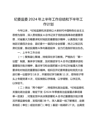 纪委监委2024年上半年工作总结3600字